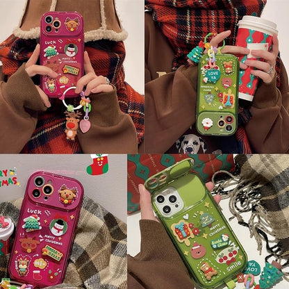 Christmas Tree Pendant Flip Mirror Case Cover for iPhone 17 16 15 14 13 Pro Max Plus, Festive Protective Phone Case with Built-in Mirror and 3D Christmas Tree Charm Celebrate (Red,17)