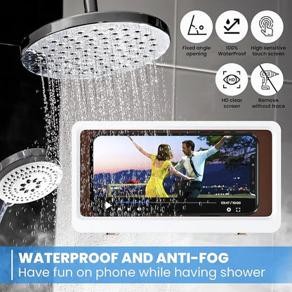 Shower Phone Case Holder Waterproof Upgraded Holder Wall Mount Bathroom TV Shower Gadget Shower Accessory Phone Mount iPhone Shower TV (White)