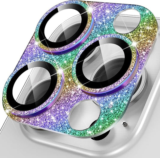YWXTW for iPhone 16 Pro/iPhone 16 Pro Max Camera Lens Protector, [New Glitter Design] Full Bling Sparkly Diamond Tempered Glass Screen Protector Metal Camera Cover Accessories (Multi-Coloured)