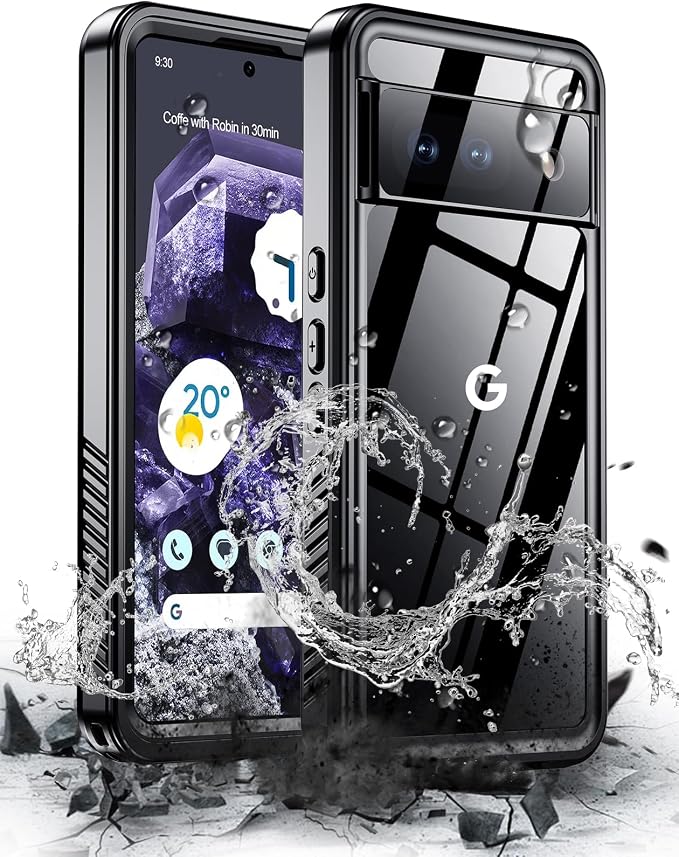 Hualele Pixel 8 Waterproof Case IP68 Underwater Case with Built-in Screen and Lens Protector, Rugged Full Body Sealed Heavy Duty Shockproof Case for Google Pixel 8 Black/Clear