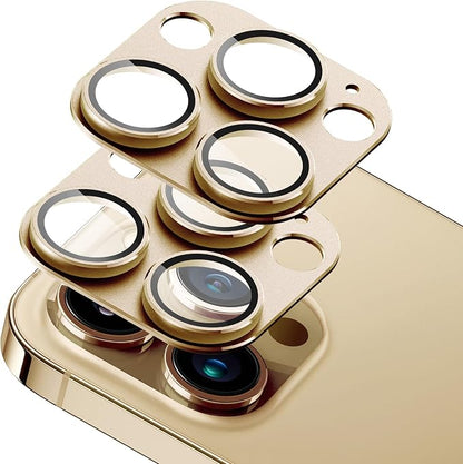 2-Pack Shatterproof Camera Lens Protector for iPhone 14 Pro/14 Pro Max |AR Tempered Glass Strong Adsorption Metal Camera Cover Screen(Gold)
