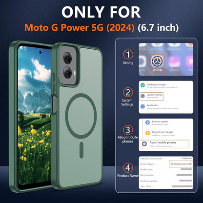 Compatible for Motorola Moto G Power 2024 Phone Case: [Mag-Safe Fit] with 2pc HD Screen Protector, Matte Translucent Soft-Touch Skin & Full Body for Moto GPower 2024, Green