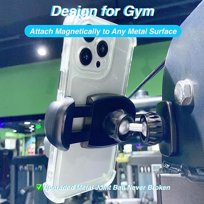 Gym Magnetic Phone Holder Mount Attach to Metal Surface, [Big Phones & Thick Cases Friendly] Magnetic Phone Holder for Gym Workout Record Compatible with All Smartphones