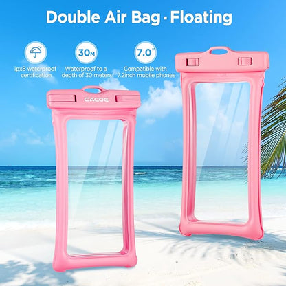 CACOE [Floatable] Floating Universal Waterproof Phone case 2 Pack-Up to 7.0",Phone Pouch with Adjustable Neck Lanyard,IPX8 Cellphone Dry Bags for Vacation Water Activities（Black+Pink）