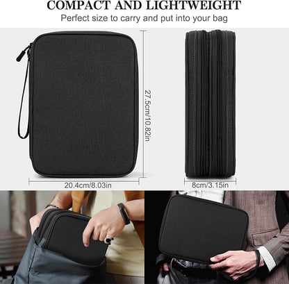 FYY Electronic Organizer, Extra Large Travel Cable Organizer Bag Pouch Portable Waterproof Double Layers All-in-One Storage Bag for iPad, Cable, Power Bank, Laptop Charger for Office/Home, Black