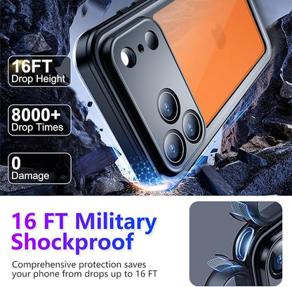 Temdan Compatible with iPhone 17 Pro Max Case,Waterproof Built-in Screen & Camera Protector IP68 Underwater Full Body 17FT Military Dropproof Shockproof Phone Case 6.9"-Black/Clear