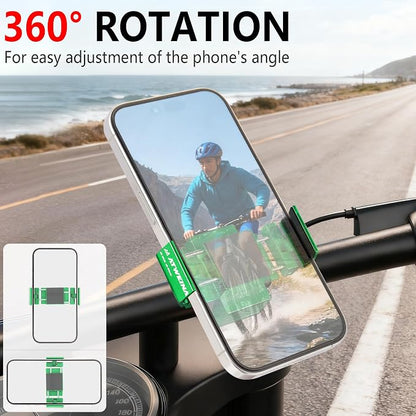 Bike Phone Holder, Motorcycle Phone Mount, Aluminum Alloy Bicycle Handlebar Cell Phone Stand, 360°Rotate Ebike Scooter Phone Clamp Clip, Suitable for 4.5-7.0" Smartphones (Green)