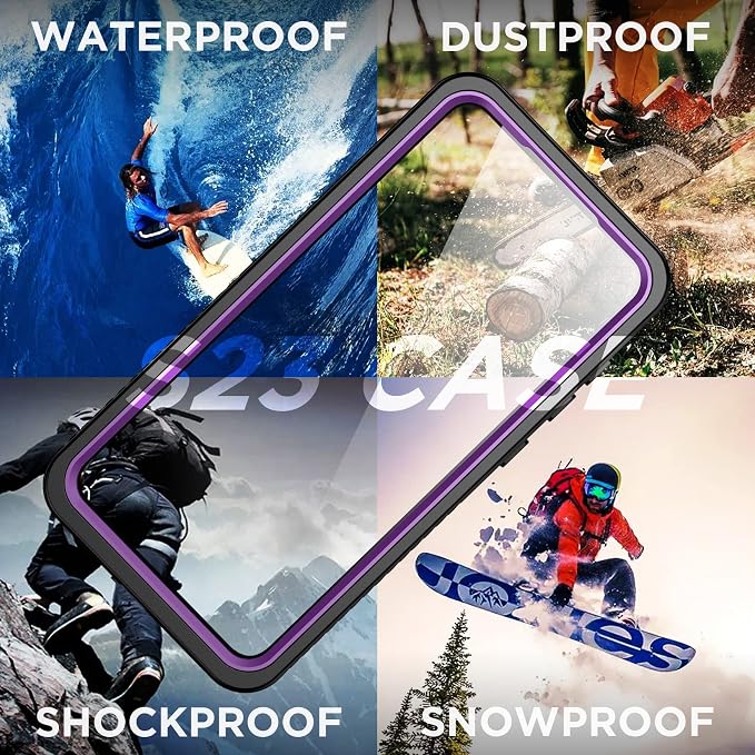Temdan for Samsung Galaxy S23 Case,Waterproof Built-in Lens & Screen Protector[Full Body Shockproof][12 FT Military Drop Proof][Dustproof][IP68 Underwater] Case for Galaxy S23 5G-Purple