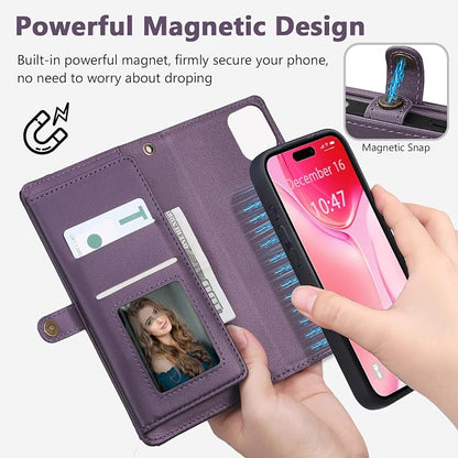 Wallet Case for iPhone 15 Plus with Card Holder/Crossbody Wallet/Strap| RFID Blocking | Magnetic | Kickstand | Detachable | PU Leather Phone Case for iPhone 15 Plus,6.7 in,Purple