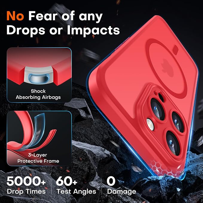 TOCOL for Phone 14 Pro Case, Compatible with Magsafe Charger, Full Camera Protection, Drop Protection, Translucent Matte Phone Case for iPhone 14 Pro 6.1 inch (Red)