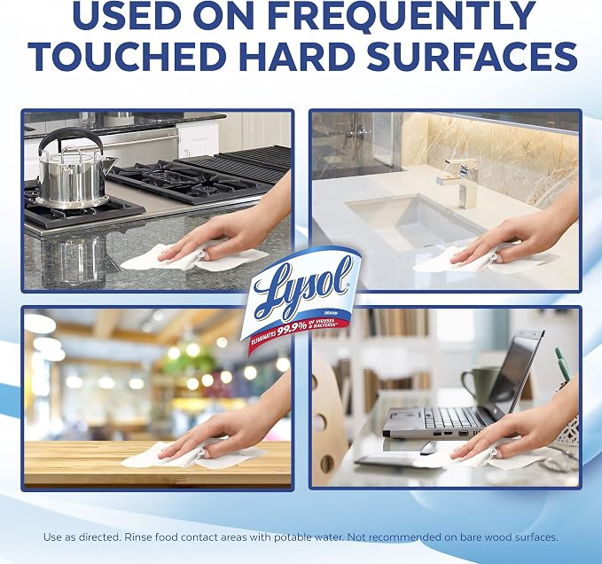 Lysol Disinfectant Wipes, Dorm Room Essentials, Multi-Surface Antibacterial Cleaning Wipes, For Disinfecting and Cleaning, Crisp Linen, 80 Count