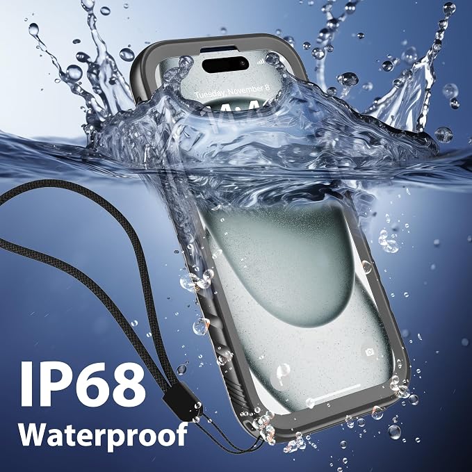 SPORTLINK Compatible with iPhone 15 Plus Waterproof Shockproof Case with Camera Screen Protector,Underwater, Dustproof, Dropproof,Rugged 360 Protective Military Grade 6.7Inch Black/Frosted Clear