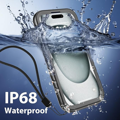 SPORTLINK Compatible with iPhone 15 Plus Waterproof Shockproof Case with Camera Screen Protector,Underwater, Dustproof, Dropproof,Rugged 360 Protective Military Grade 6.7Inch Black/Frosted Clear