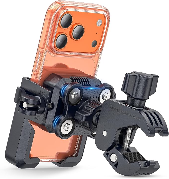 𝐍𝐞𝐰𝐞𝐬𝐭 Anti-Vibration Motorcycle Phone Mount Bike Phone Holder [Camera Friendly] E-Bike Handlebar Phone Holder with Secure Lock, Scooter Phone Holder for Bicycle/ATV Fit 4.7-7'' Phone