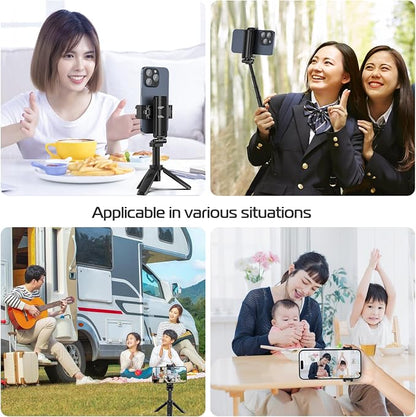 ULANZI JJ02 Selfie Stick Tripod, Extendable Grip Phone Tripod with Detachable Remote Pocket Size, 3-in-1 Mini Phone Grip 2 Cold Shoe, 10m/393.7'' Wireless Shutter, Vlog Livestreaming Photography