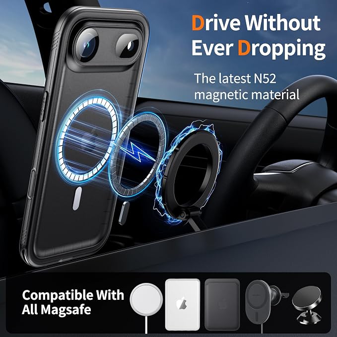 Cozycase for iPhone Air Waterproof Case Full-Body Bumper Shockproof Dustproof Cases with Built-in Screen Protector &Camera Control Compatible with MagSafe,Drop Proof Cover Frosted Black