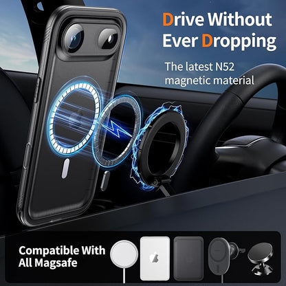 Cozycase for iPhone Air Waterproof Case Full-Body Bumper Shockproof Dustproof Cases with Built-in Screen Protector &Camera Control Compatible with MagSafe,Drop Proof Cover Frosted Black