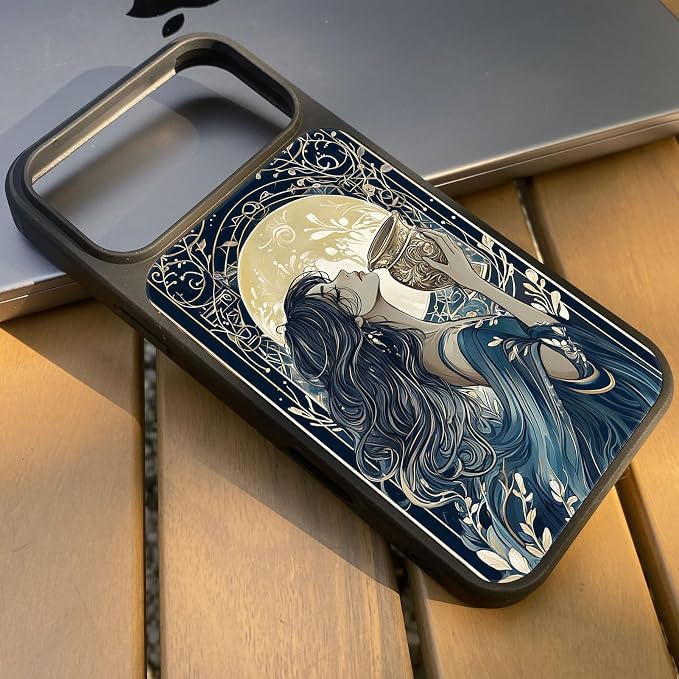 Constellation Series - Aquarius Designs Magnetic for iPhone 17 pro Case, Tarot Style Model Glass Phone Cover, Compatible with Magsafe - fits iPhone 17 pro Case for Women