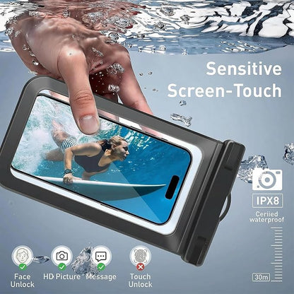 2 Pack Waterproof Phone Pouch, Universal Beach Bag Compatible for iPhone 17 16 15 14 13 12 Pro Max XS Plus, IPX8 Cellphone Cruise Travel Essentials, Black & Purple - 7"
