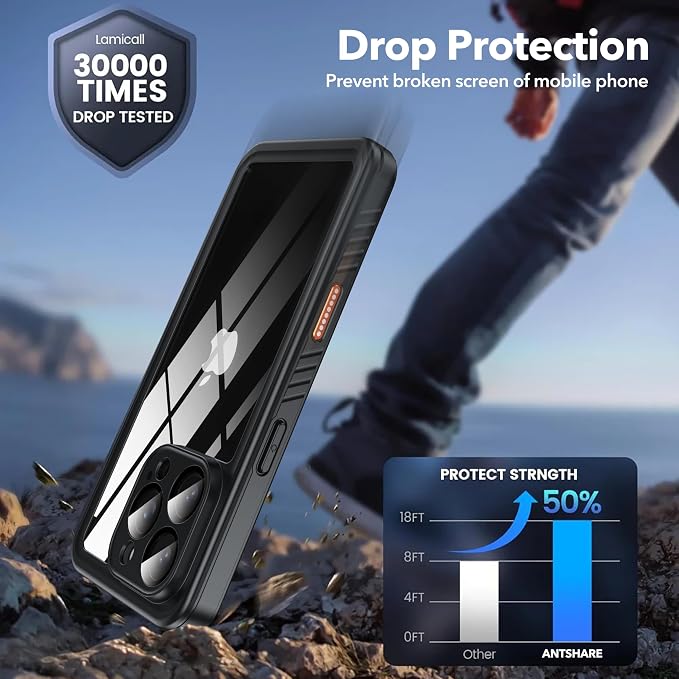 ANTSHARE for iPhone 16 Pro Case Waterproof, [Anti Spy] for iPhone 16 Pro Privacy Screen Protector, [IP68 Under Water] Heavy Duty Full-Body Shockproof Phone Case, Black
