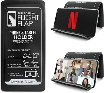 Flight Flap Airplane Phone Holder, Flexible Cell Phone Holder, Folding Cellphone Stand for Desk, Bed, Office, Treadmill - Airplane Gadgets for Long Travel Accessories - Plane Essentials (Black)