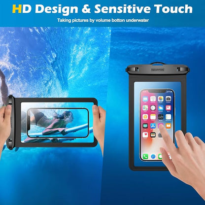10.5" XL Large Waterproof Phone Pouch : 2 Pack Underwater Clear Cellphone Holder - Universal Water-Resistant Dry Bag Case with Neck Lanyard for iPhone Samsung Galaxy for Beach Swimming Pool
