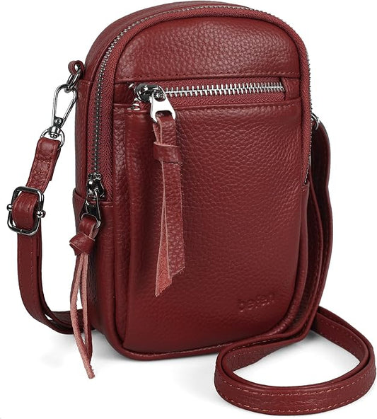 befen Genuine Leather Crossbody Cell Phone Purse for Women, Small Zip Around RFID Blocking Crossbody Wallet Bags