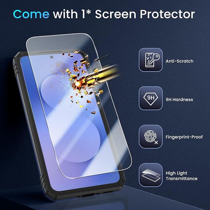 Caka for Samsung Galaxy S25 FE Case [HD Screen Protector] [Full Camera Lens Cover] [360°Rotated Kickstand Ring] [Heavy Duty Protection] Hard Rugged Protective Phone Cover for S25 FE - Blue
