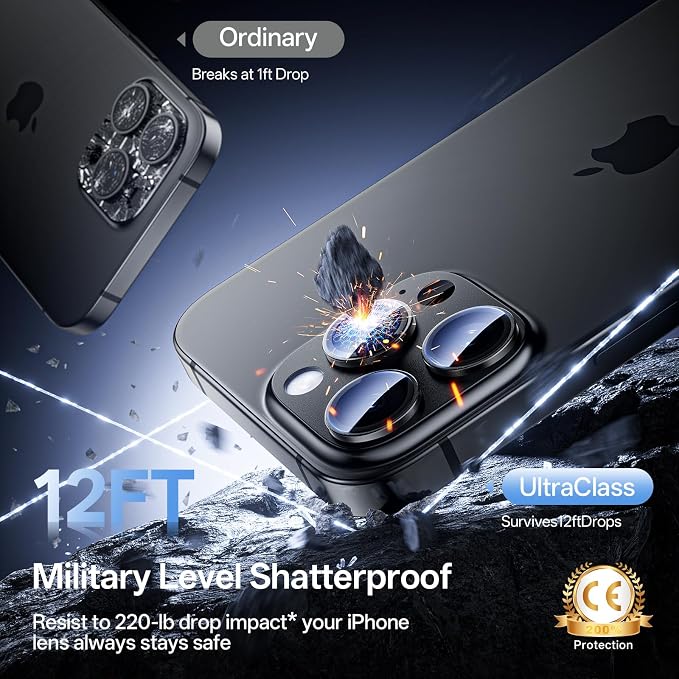 Camera Lens Protector for iPhone 16 Pro Max/iPhone 16 Pro-Single Piece,Ultra Thin Aluminum Alloy Frame,9H Dual-Strength Glass with 99% AR Light Transmittance,Case Friendly,Black Titanium