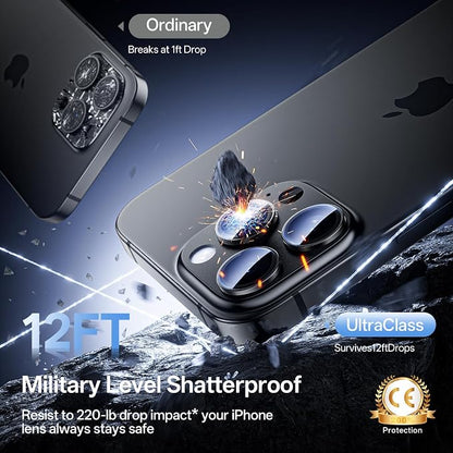 Camera Lens Protector for iPhone 16 Pro Max/iPhone 16 Pro-Single Piece,Ultra Thin Aluminum Alloy Frame,9H Dual-Strength Glass with 99% AR Light Transmittance,Case Friendly,Black Titanium
