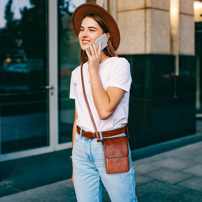 Iswee Leather Crossbody Bags for Women RFID Blocking Cell Phone Purse Small Anti-Theft Zippered with Card slots