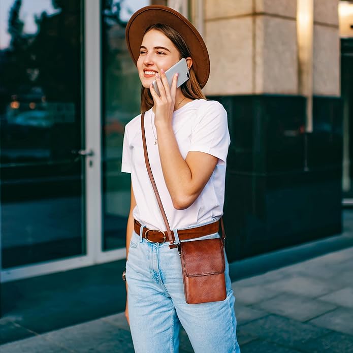 Iswee Leather Crossbody Bags for Women RFID Blocking Cell Phone Purse Small Anti-Theft Zippered with Card slots