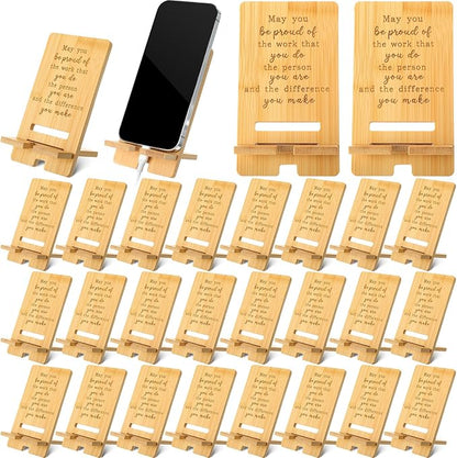 Ripeng 24 Pcs Employee Appreciation Gifts Bulk Bamboo Phone Stand for Desk Office Worker Thank You Gift for Administrative Team Coworkers Staff Graduation Nurse Teacher Week (Vivid Work Pride)