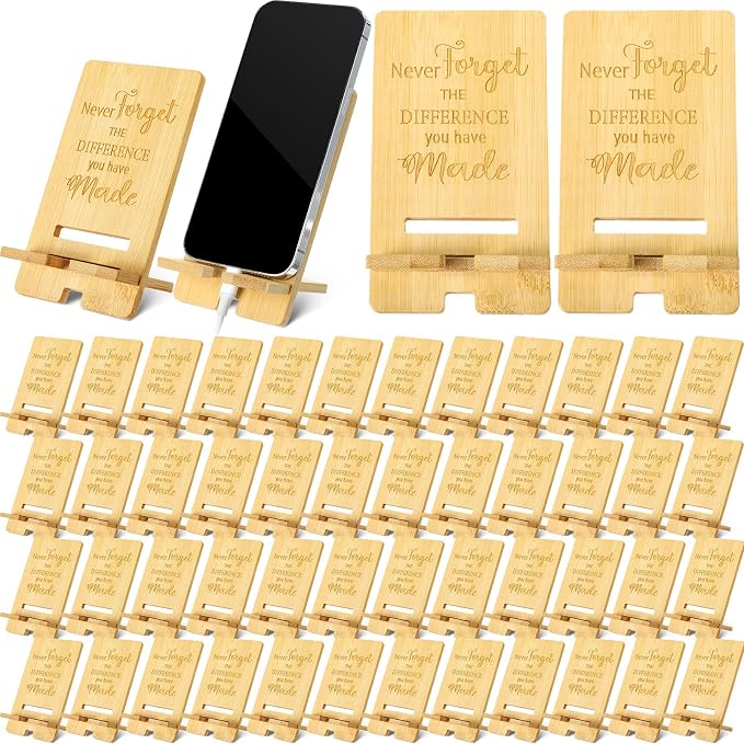 Ripeng 48 Pcs Employee Appreciation Gifts Bulk Bamboo Phone Stand for Desk Office Worker Thank You Gift for Administrative Team Coworkers Staff Graduation Nurse Teacher Week (Difference Made)