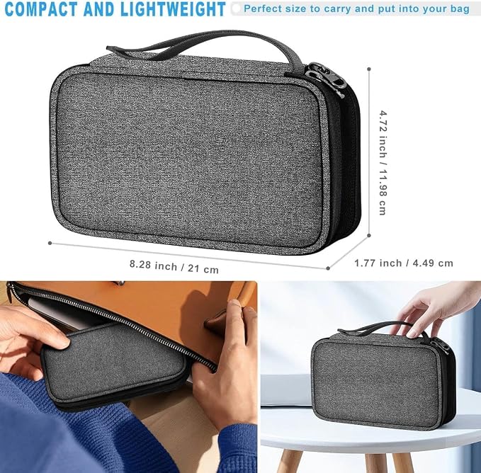 ZINMARK Portable Cable Organizer Case,Travel Pouch with Double-Layer Storage for Cables,Chargers,Earbuds & Phone,Dark Gray Black