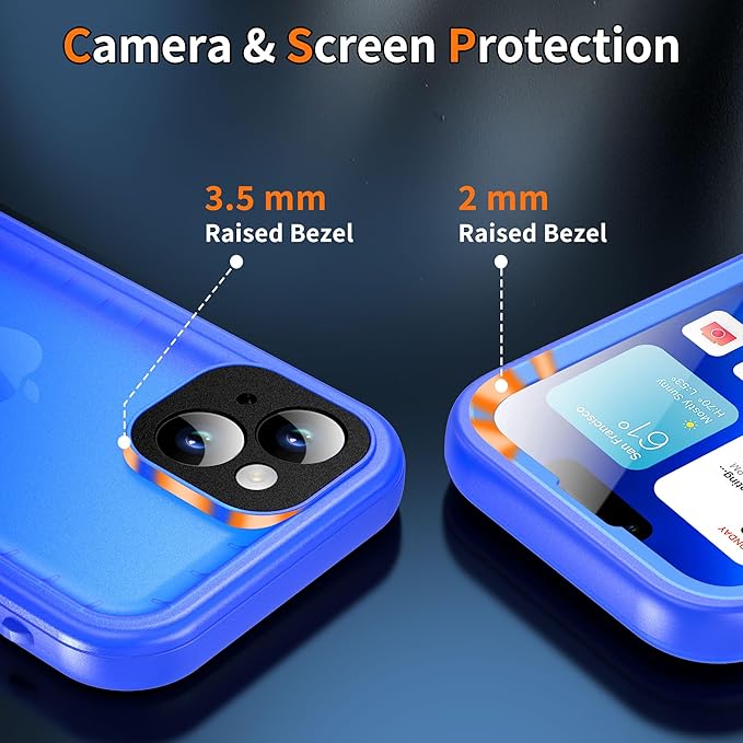 Cozycase Compatible with iPhone 13 Waterproof Case - Full Body Dustproof Shockproof Rugged Waterproof Case for iPhone 13 6.1 Inch Blue