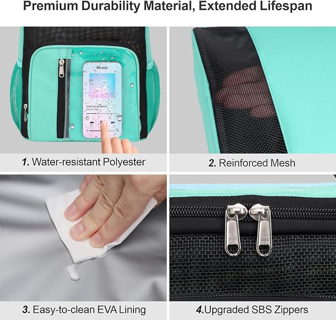 F-color Shower Caddy Portable for College Dorm Essentials - Large Hanging Sturdy Handle Toiletry Tote Bag with Hook, Multiple Pockets, Quick Dry Organizer for Camping, Travel, Gym, Cyan