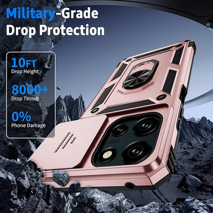 Weycolor for Moto G Stylus 2025 Case with Camera Lens Cover, HD Screen Protector, 10 FT Military Grade Drop Protection, Magnetic Ring Holder Kickstand Protective Phone Case, Rose Gold