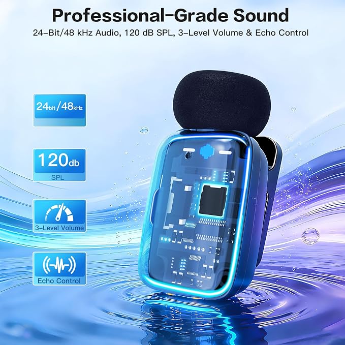 ZealSound Mini Microphone, Wireless Lavalier Mic for iPhone/iPad/Android, USB-C/Lightning, Noise Reduction, 33H Battery with Charging Case for Content Creators, TikTok & YouTube Videos - Chrome Silver