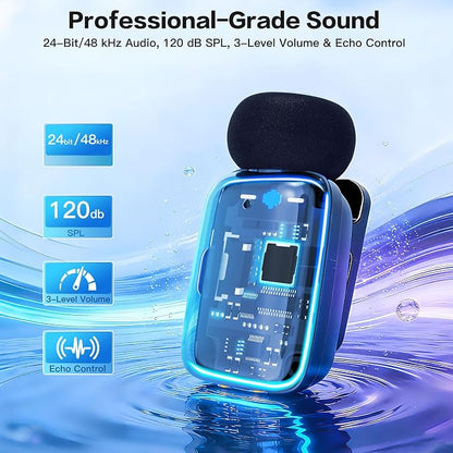 ZealSound Mini Microphone, Wireless Lavalier Mic for iPhone/iPad/Android, USB-C/Lightning, Noise Reduction, 33H Battery with Charging Case for Content Creators, TikTok & YouTube Videos - Chrome Silver