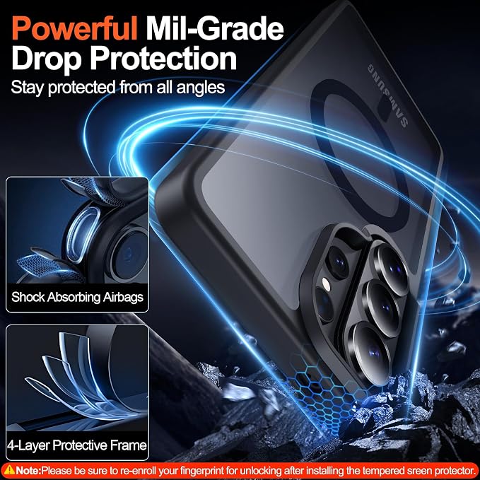 MOZOTER for Samsung Galaxy S26 Ultra Case with Magnetic,[Compatible with MagSafe][12Ft Military Dropproof][2*Screen Protector] Translucent Anti-Slip Back Slim Shockproof Case for S26 Ultra-Black | [12Ft Military Dropproof][2*Screen Protector]Translucen...