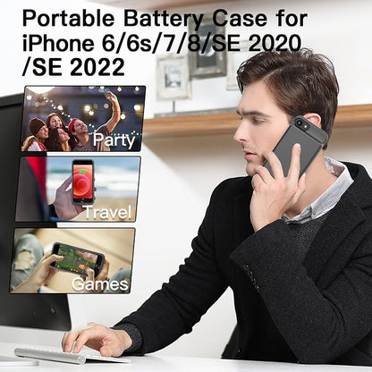 BOPPS Battery Case for iPhone 8/7/6s/6/SE(2022/2020), Ultra Slim Powerful 6000mAh Charging Case 360°Protection Rechargeable Extended Battery Charger Cases for iPhone 8/7/6s/6/SE(3rd and 2nd gen)