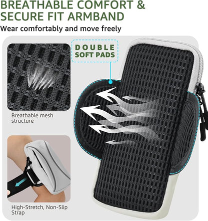 HiRui Arm Bag & Wrist Bag Phone Holder, Sports Running Armband for Gym, Cycling & Workout, Compatible with iPhone 17/16/15 Series, Samsung Galaxy & More, Reflective, Adjustable, Secure Fit (Gray)