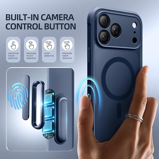 BERFY for iPhone 17 Pro Max Case, Compatible with MagSafe, Built-in Privacy Screen Protector, Camera Protection, Shockproof Full Body Phone Case 6.9", Translucent Blue