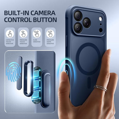 BERFY for iPhone 17 Pro Max Case, Compatible with MagSafe, Built-in Glass Screen Protector, Camera Protection, Shockproof Full Body Phone case 6.9", Translucent Blue