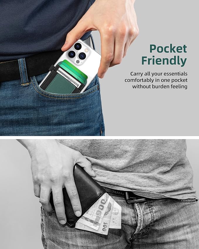 For Magsafe Wallet, Strongest Magnetic Wallet for iPhone 17/16/15/14/13/12 Series, for Magsafe Card Holder with 2 Card Slots, Magnetic Card Holder, RFID Blocking, Vegan Leather, Hold 7 Cards, Green