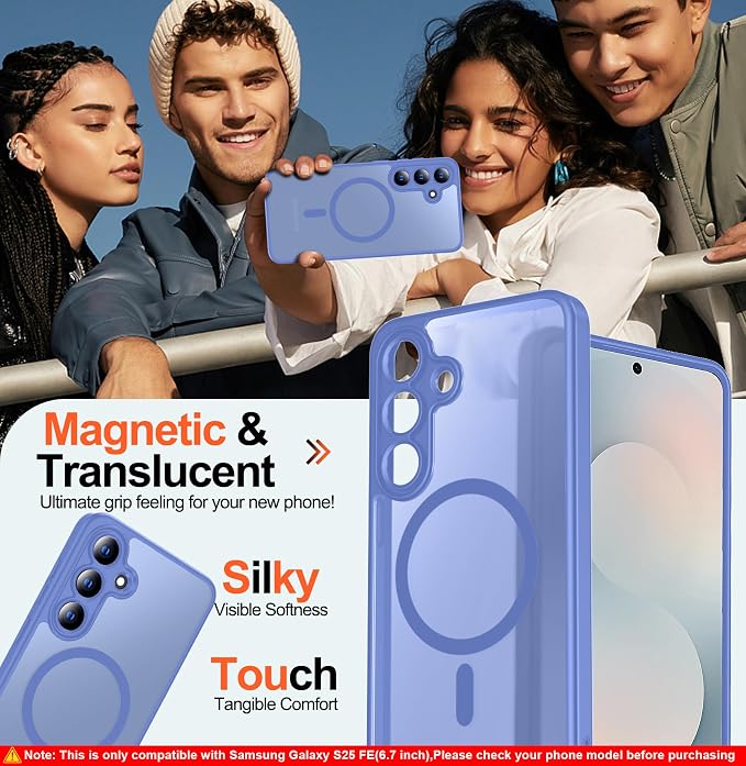 MOZOTER for Samsung Galaxy S25 FE Case,[Compatible with MagSafe] | [12Ft Military Dropproof][2*Screen Protector]Translucent Slim Shockproof Holsters Case for S25 FE,6.7inch-Light Purple