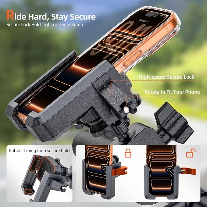 𝐍𝐞𝐰𝐞𝐬𝐭 Anti-Vibration Motorcycle Phone Mount Bike Phone Holder [Camera Friendly] E-Bike Handlebar Phone Holder with Secure Lock, Scooter Phone Holder for Bicycle/ATV Fit 4.7-7'' Phone