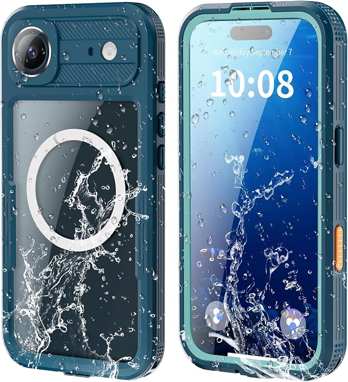 Omio for iPhone Air Waterproof Case Compatible with MagSafe, Magnetic Waterproof Full Body IP68 Underwater Case Built-in Screen Protector Military Grade Shockproof Cover for Men Women Teal