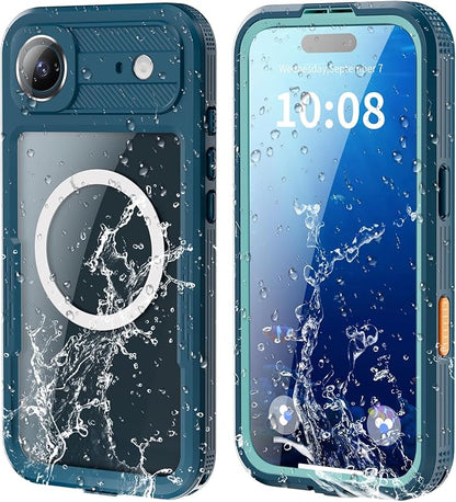 Omio for iPhone Air Waterproof Case Compatible with MagSafe, Magnetic Waterproof Full Body IP68 Underwater Case Built-in Screen Protector Military Grade Shockproof Cover for Men Women Teal